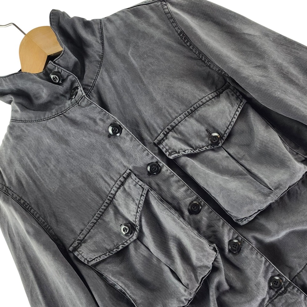 Pistola Jacket Womens S Charcoal Gray 100% Tencel Utility Ruffle Hem Military